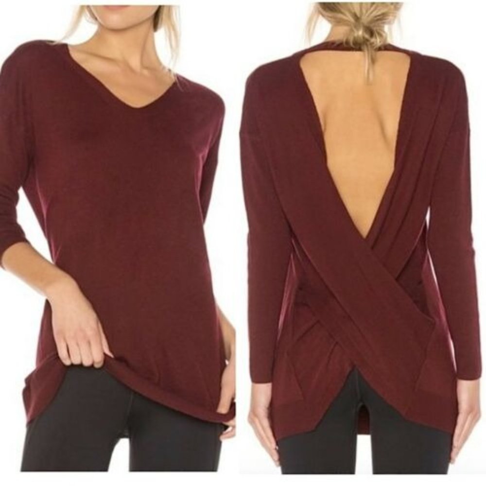 Vimmia sweater Shavasana reversible women's Medium Burgundy Cross Back Style# 07